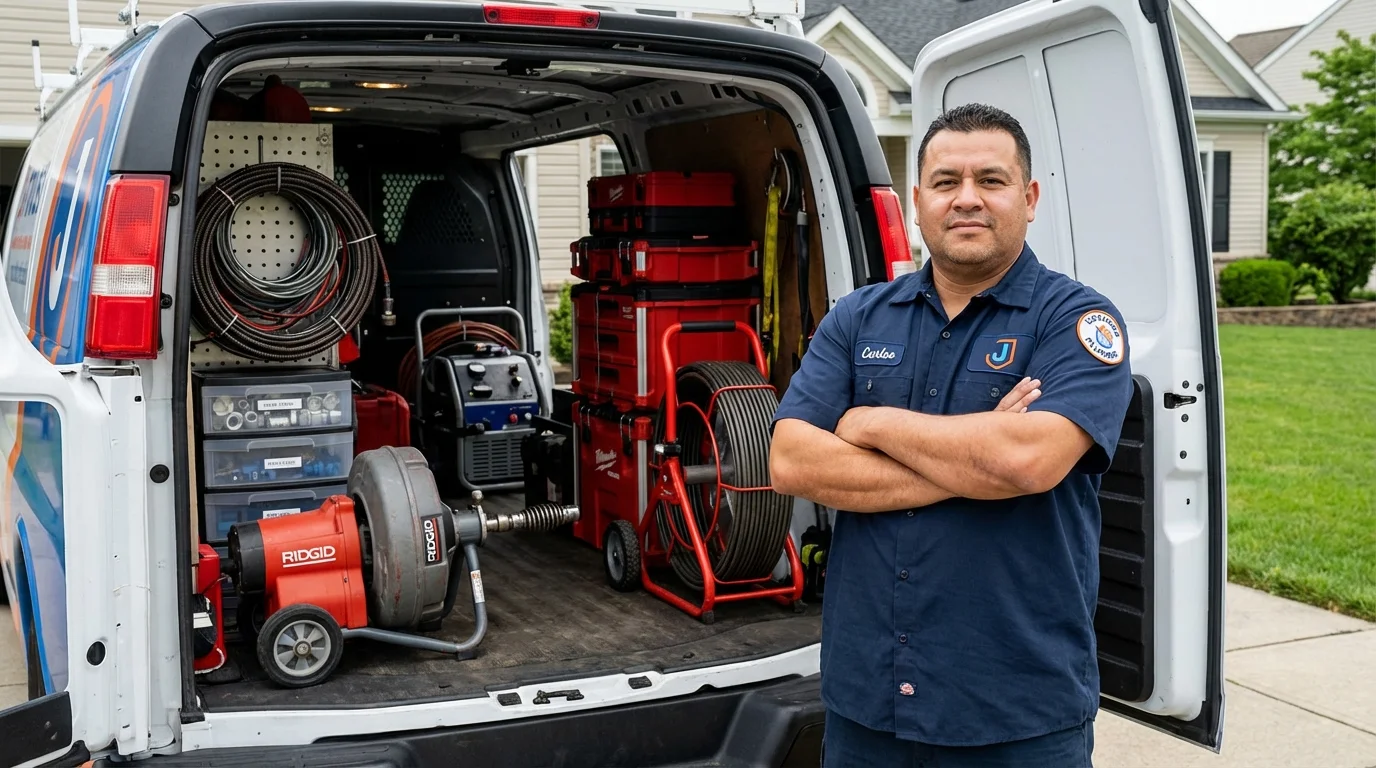 Professional drain cleaning equipment and Johns Plumbing LLC plumber in Gladwin