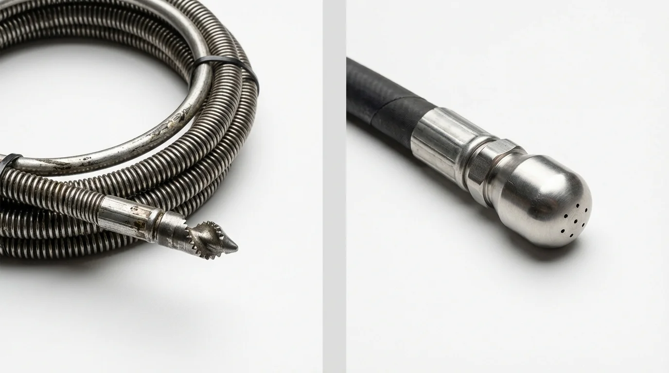 Drain snake cable and hydro jetting nozzle used for drain cleaning in Gladwin, MI