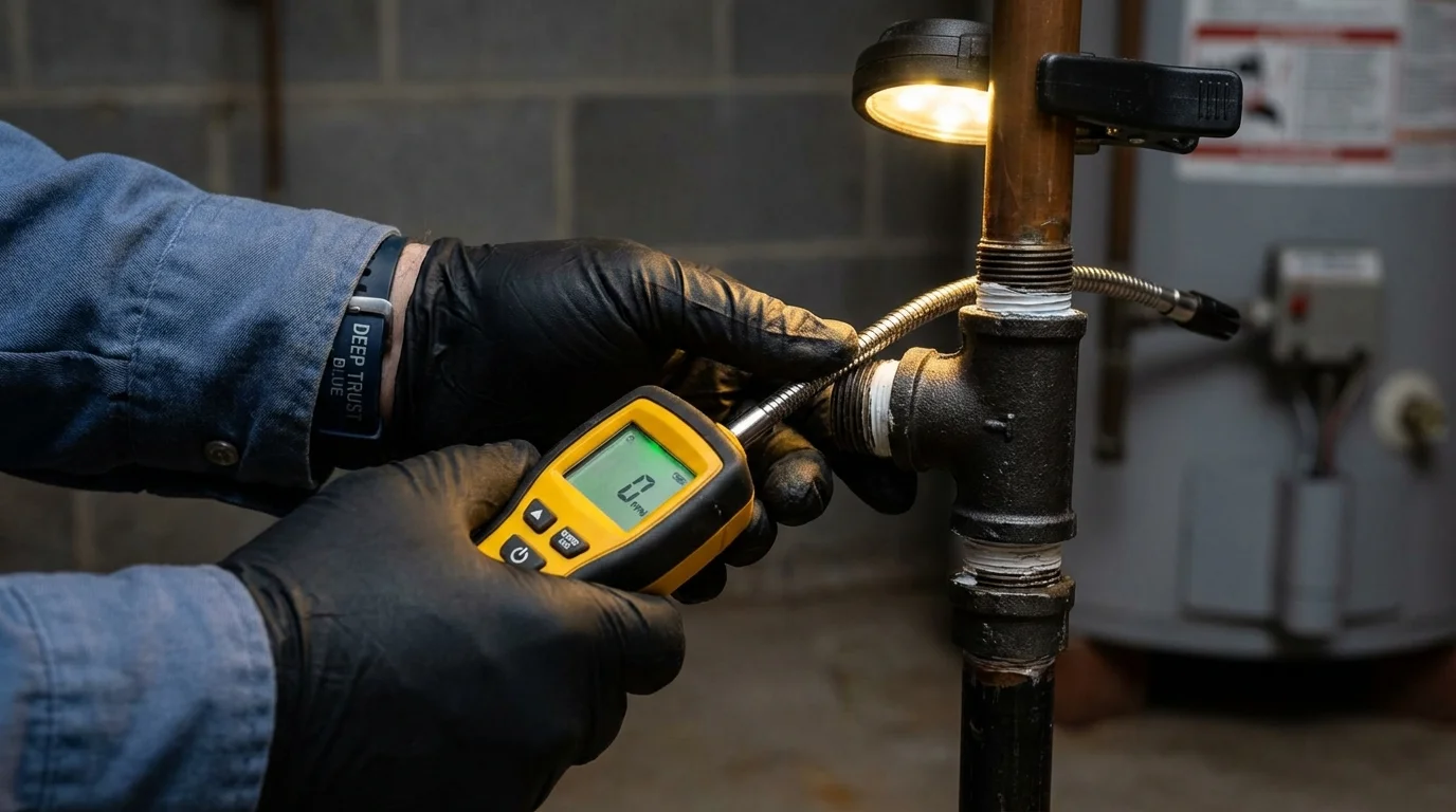 Gas leak detection with electronic sniffer by Johns Plumbing LLC in Gladwin