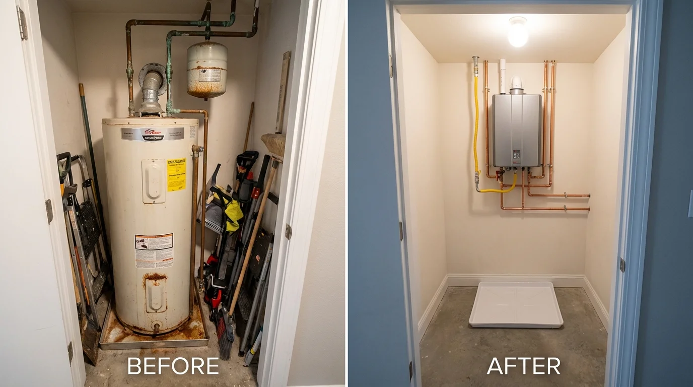 Tank water heater versus wall-mounted tankless unit comparison for Gladwin, MI homeowners